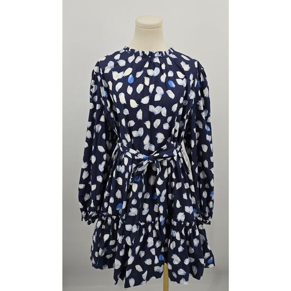Scoop Mock Neck Tiered Dress In Navy Painterly Petals - Picture 1 of 8